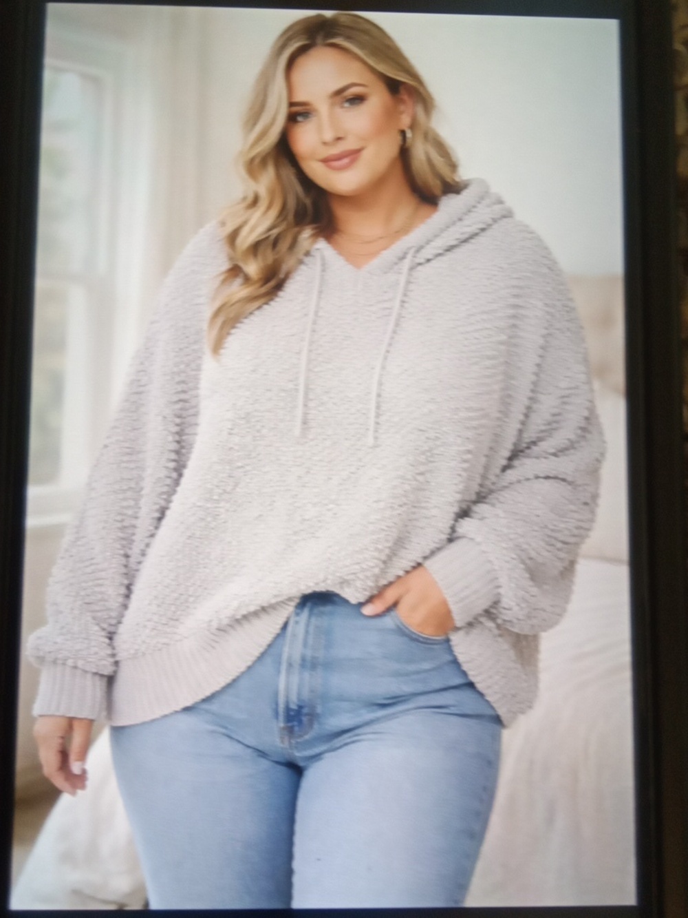 POL15 Plus Popcorn Knit Hoodie Oversized Boxy Fit Loungewear Womens 3XL